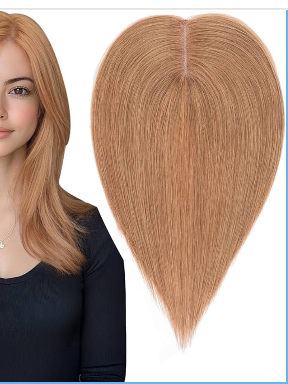 Human Hair Topper, Golden Brown, 10 Inch, 4x5 Inch Lace Base, Straight